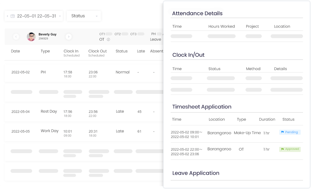Auto track time clocking, meal breaks, overtime, and leave to verify employee attendance and ensure accurate timesheets.