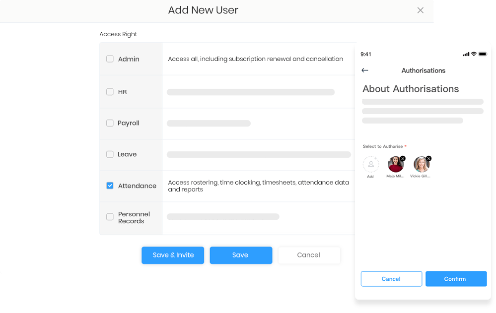 Take immediate action in response to ad-scenarios by authorising access rights to adjust shifts. Enjoy flexible rostering management through both Web and App.