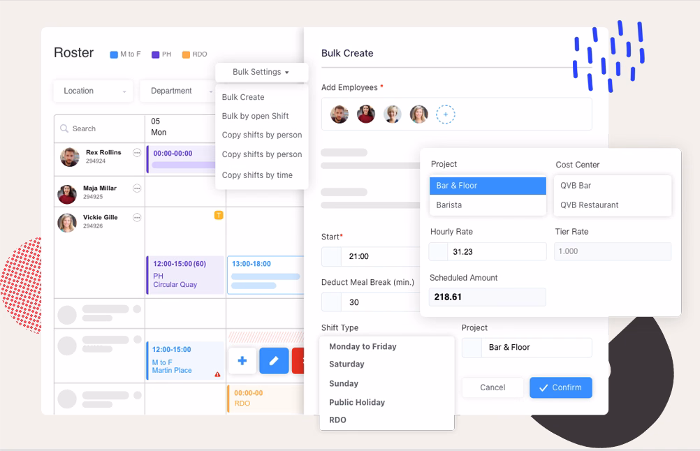 Workstem’s rostering allows for smart award rules matching, bulk scheduling and auto adjustments for multiple award rates
