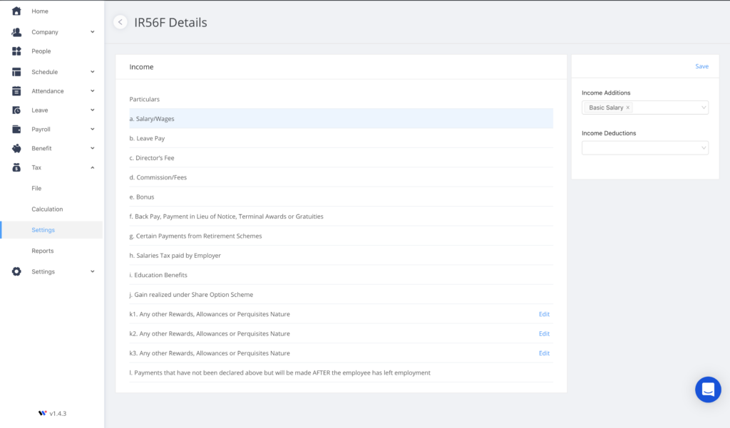 Setting of Tax Form–IR56F