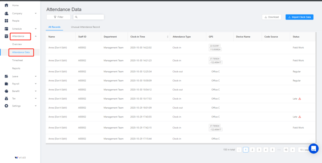 Attendance system should secure complete records and allow automatic data modification