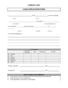 Leave application form template