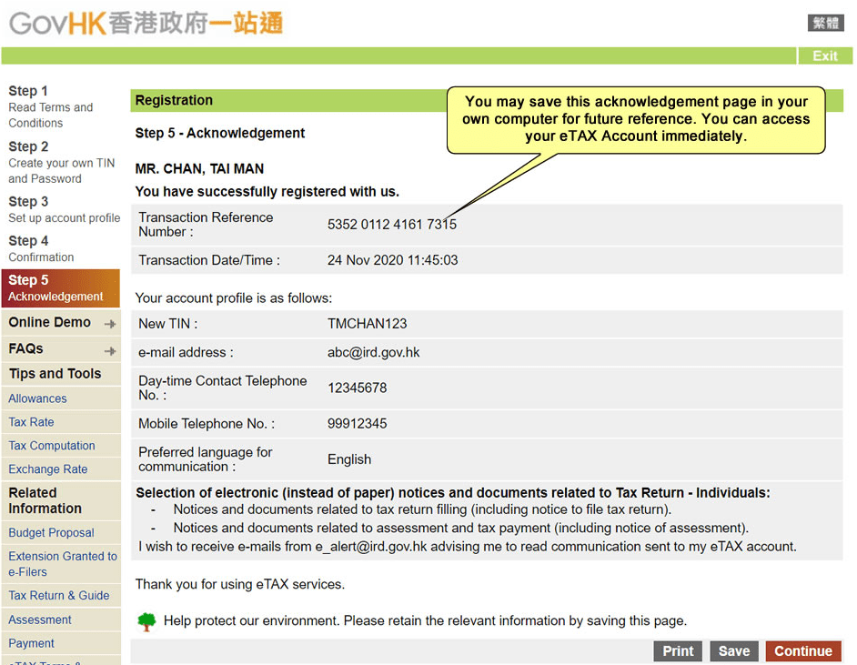 etax acknowledgement