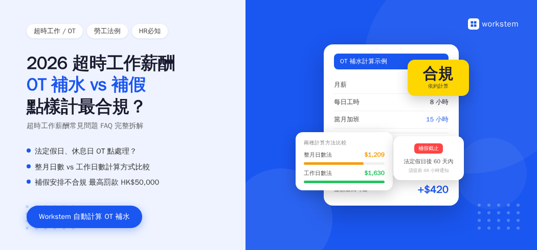 2026香港勞工法例加班費計算：OT 補水 vs 補假，點樣計最合規？
