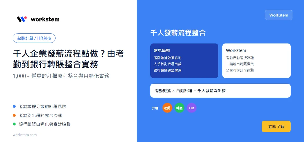 千人企業發薪流程點做？由考勤到銀行轉賬整合實務