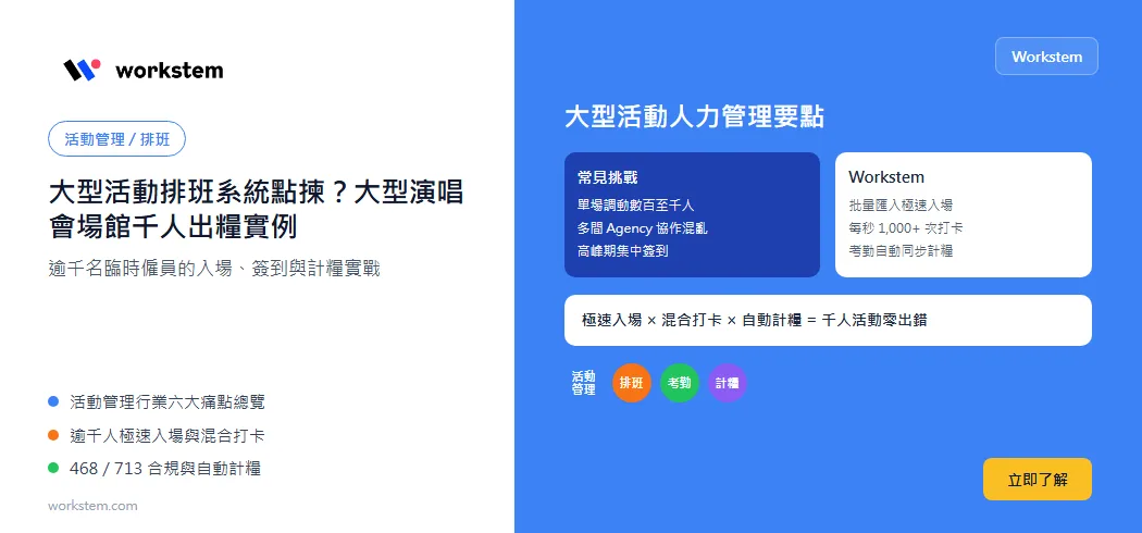 大型活動排班系統點揀？大型演唱會場館千人出糧實例